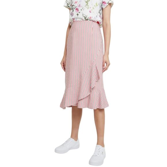 TED BAKER Coryn High Waist Ruffled Striped Pencil Midi Skirt - Picture 1 of 12